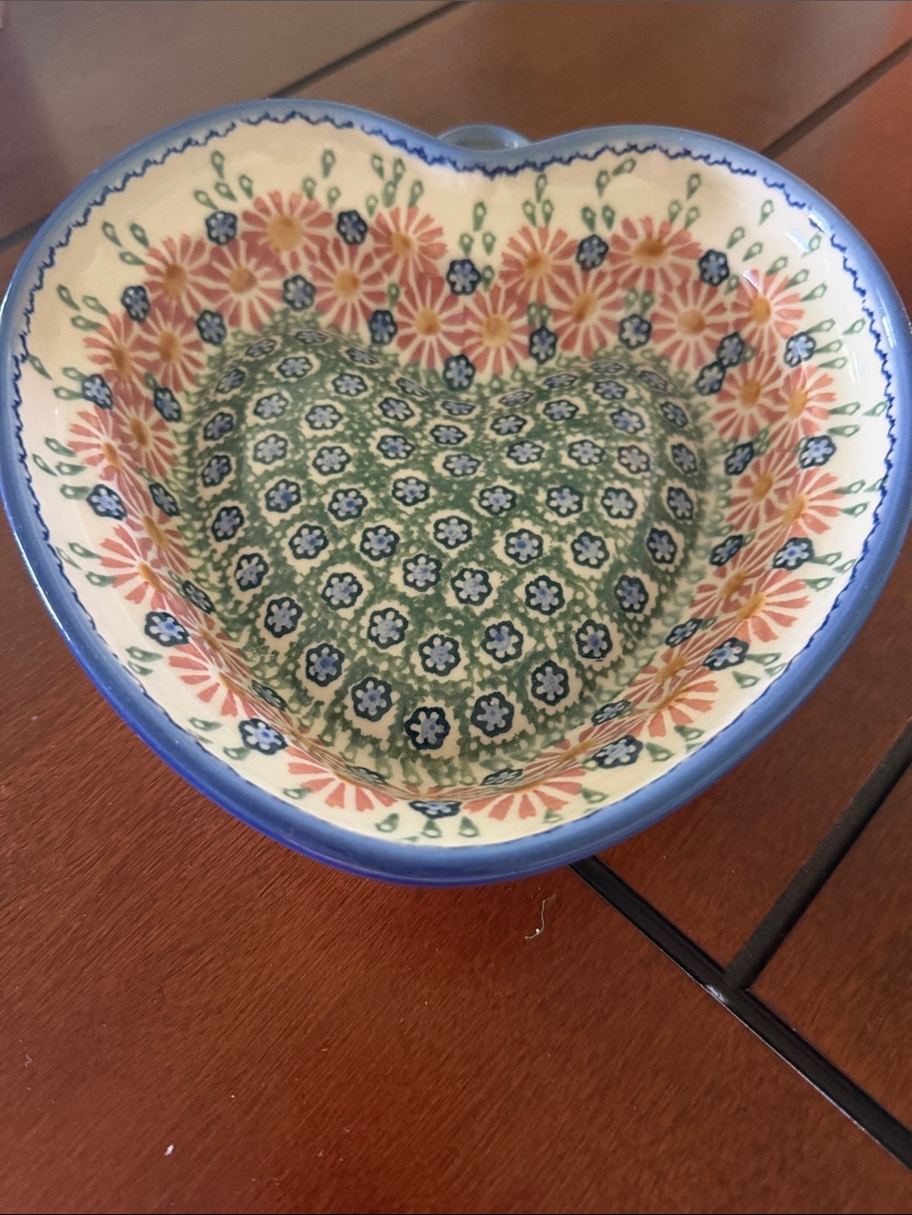 Polish Pottery heart-shaped bowl handcrafted in Bolesławiec, Poland